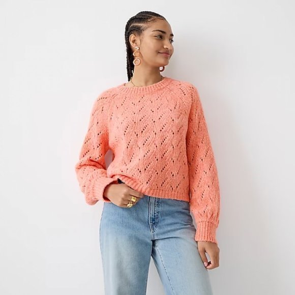 J. Crew Pointelle Wool Blend Crewneck Sweater in Heather Coral Sz XXL NWT - Picture 4 of 10